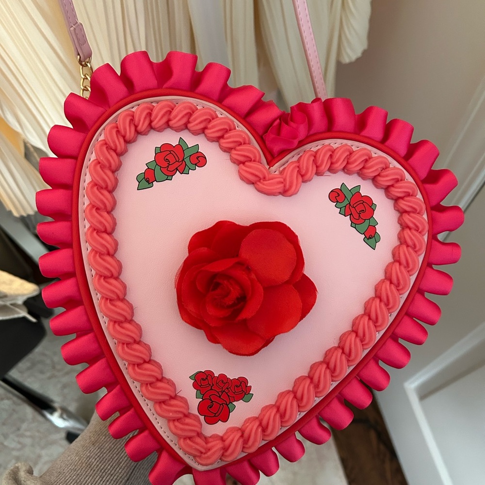Betsey Johnson Pink and Red Heart Cake Rose Bag